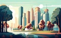 Cute cartoon style city illustration made with AI generative. Modern future futuristic city