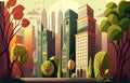 Cute cartoon style city illustration made with AI generative. Modern future futuristic city