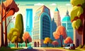 Cute cartoon style city illustration made with AI generative. Modern future futuristic city