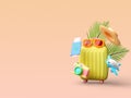 Cute cartoon style colorful travel concept with copy space 3d render