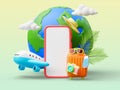 Cute cartoon style colorful travel concept with variety design element 3d render