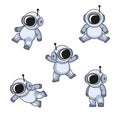 Cute Cartoon Style Cosmonaut in Spacesuit Icons Set. Vector Royalty Free Stock Photo