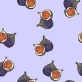 Cute cartoon style figs fruits seamless pattern