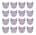 Cute cartoon style Halloween Bat faces with different expression emoticon icon vectors set