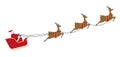 A cute cartoon style illustration of Santa Claus flying in his sleigh alongside his reindeer. Royalty Free Stock Photo