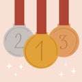 Cute cartoon style medals with red ribbon