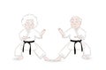 Cute cartoon style old man and old woman Karate master in fighting stance.Healthy lifestyle.Vector illustration Royalty Free Stock Photo