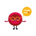 Cute cartoon style red blood cell, erythrocyte character with speech bubble saying thank you, showing appreciation, gratitude