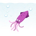 Cute cartoon style squid swimming underwater.