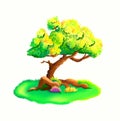 A cute cartoon style tree in the sunlight. Green, yellow and orange foliage