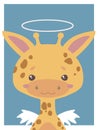 Cute cartoon style vector animal drawing of a guardian angel giraffe with halo and wings suitable for nursery Royalty Free Stock Photo