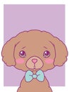 Cute cartoon style vector art print motive with pastel colored toy poodle dog with bowtie Royalty Free Stock Photo