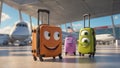 Cute cartoon suitcase eyes and smile at the airport design