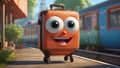Cute cartoon suitcase eyes smile on the platform