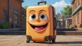 Cute cartoon suitcase eyes smile the platform