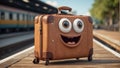 Cute cartoon suitcase eyes smile the platform design creative