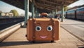 Cute cartoon suitcase eyes smile the platform design vacation