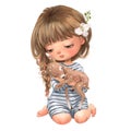 Cute cartoon summer girl with little fawn Royalty Free Stock Photo