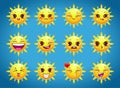 Cute cartoon sun character emotions