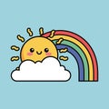 Cute Cartoon Sun Peeking from Behind a Cloud with a Rainbow Royalty Free Stock Photo