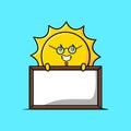 Cute cartoon sun teacher with big whiteboard Royalty Free Stock Photo