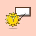Cute cartoon sun teacher with big whiteboard Royalty Free Stock Photo