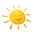 Cute cartoon sunshine. Hand drawn watercolor illustration smiling sun. Royalty Free Stock Photo