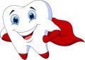 Cute cartoon superhero tooth posing