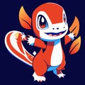 Cute cartoon superhero with wings and fire on a dark background. AI Generated