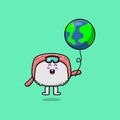 Cute cartoon sushi floating with world balloon