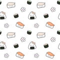 Cute cartoon sushi japanese food seamless pattern background illustration Royalty Free Stock Photo