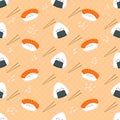 cute cartoon sushi seamless pattern Royalty Free Stock Photo
