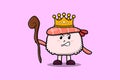 Cute cartoon Sushi shrimp mascot as wise king