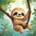 cute cartoon of sweet baby sloths hanging from trees art Illustrations in minimalist vector