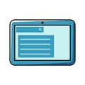 Cute cartoon tablet with searching system on the screen. Isolated doodle illustration