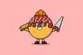 Cute cartoon Takoyaki carpenter character with saw