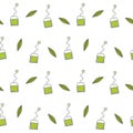Cute cartoon tea bags seamless vector pattern background illustration