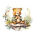 Cute cartoon teddy bear baby watercolor. kawaii. digital art. concept art. isolated on a white background Royalty Free Stock Photo