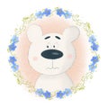 A Cute Cartoon Teddy Bear  with a blue forget-me-nots flowers Royalty Free Stock Photo