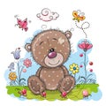 Cute Cartoon Teddy Bear with flowers