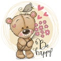 Cute Cartoon Teddy Bear with flowers