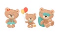 Cute Cartoon Teddy Bear in Sleeping Mask and Holding Balloon Vector Set Royalty Free Stock Photo