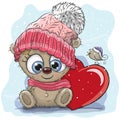 Cute Cartoon Teddy in a knitted cap Royalty Free Stock Photo