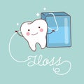 Cute cartoon teeth with floss