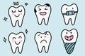 Cute cartoon teeth set. Dental diseases. Tooth decay, inflammation, dental plaque, periodontal disease. Concept of dentistry and Royalty Free Stock Photo