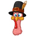 Cute cartoon Thanksgiving turkey in pilgrim hat Royalty Free Stock Photo