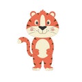 Cute cartoon tiger cub isolated on white background. Symbol 2022 year. Flat vector illustration. Royalty Free Stock Photo