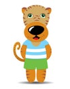 Cute cartoon tiger dressed in a T-shirt and shorts