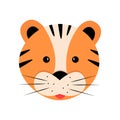 Cute cartoon tiger face, vector illustration isolated on white Royalty Free Stock Photo