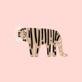 Cute cartoon tiger in Fluffy Ear Warmers. Childish tiger print for nursery, kids apparel,poster, postcard. Vector Illustration